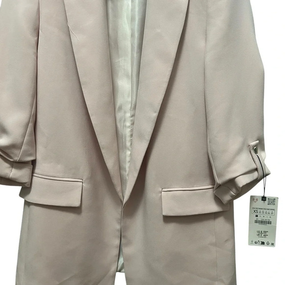 ZARA Basic Blazer Women Sand Pink Cuffed Rolled-Up 3/4 Sleeves Open Front XS NWT - Picture 5 of 13
